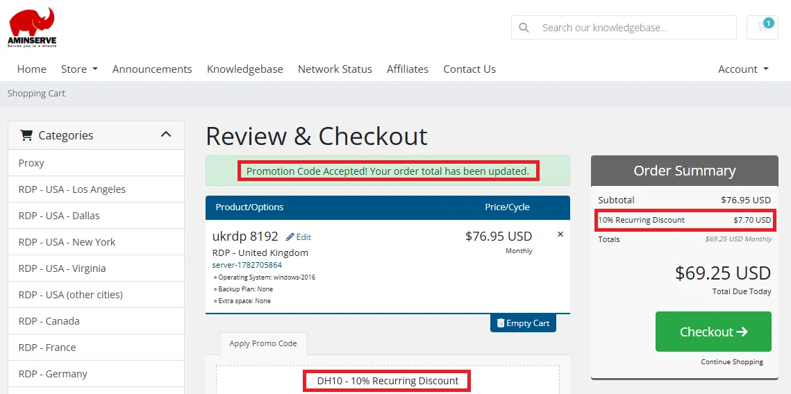 Aminserve 10% off coupon code
